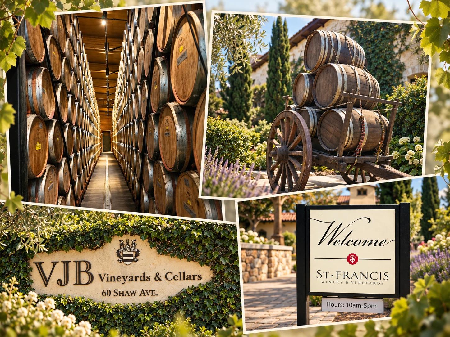 SFDRIVEN Sonoma car service — collage of Sonoma Valley wineries and tasting rooms